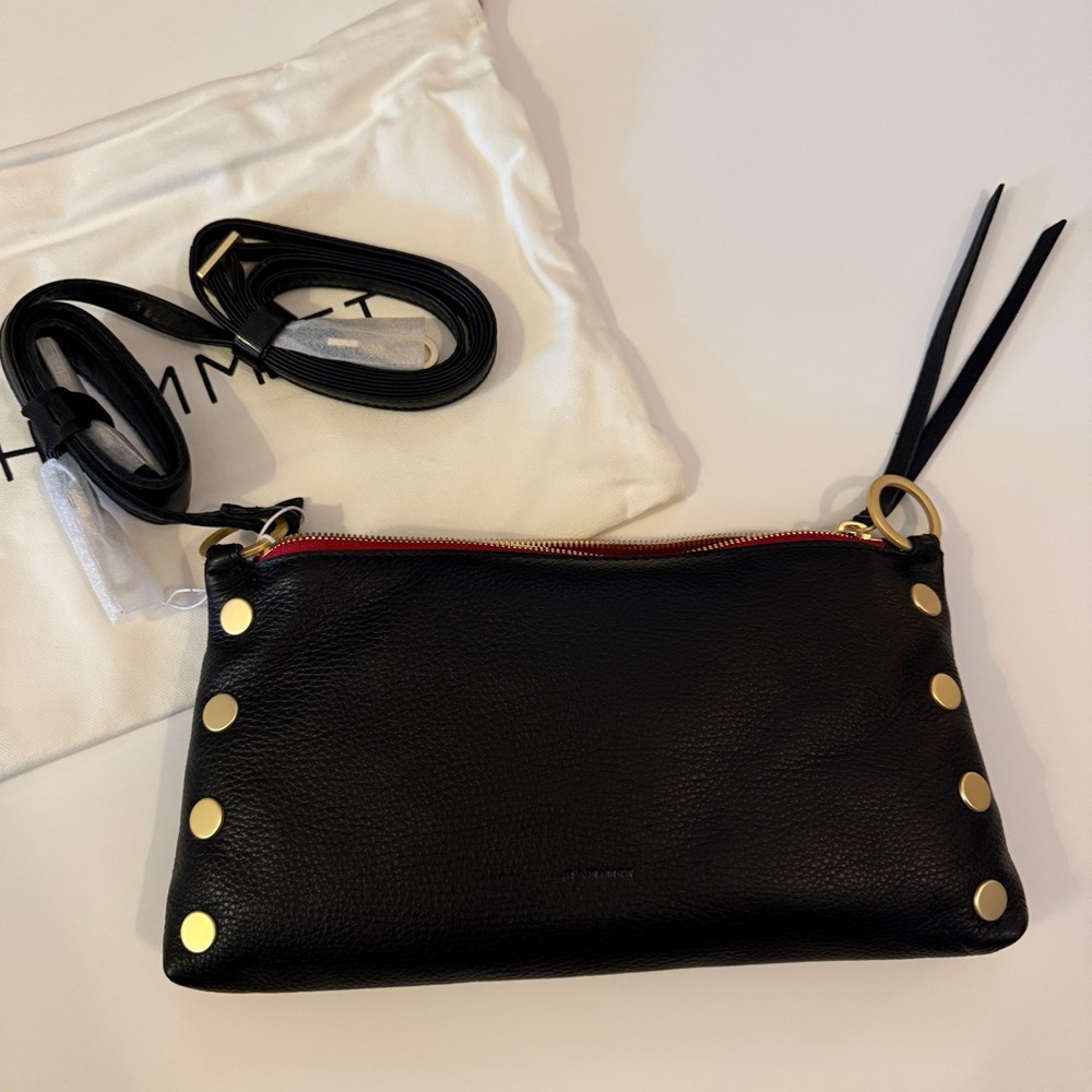 NWT Hammitt Kyle Small 3-Way Leather Bag - Black/Brushed Gold Red Zip